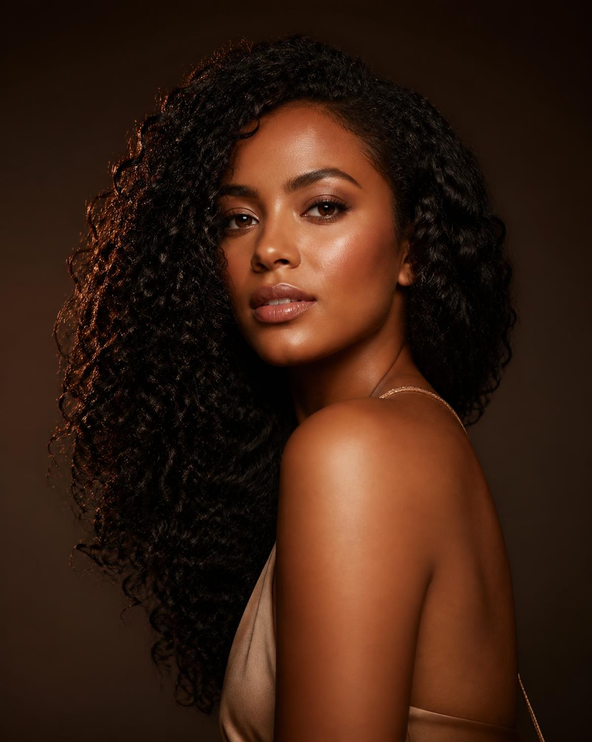 Client with long, healthy, defined natural curls